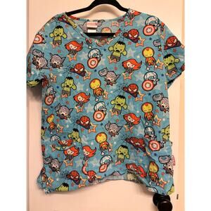 Scrubs top Marvel pattern